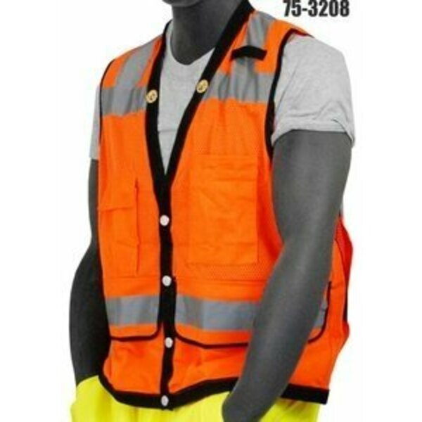 Majestic 75-3208 Xl Hd Hi-Vis Org Safety Vestclsii8pocket SP-MLE619317